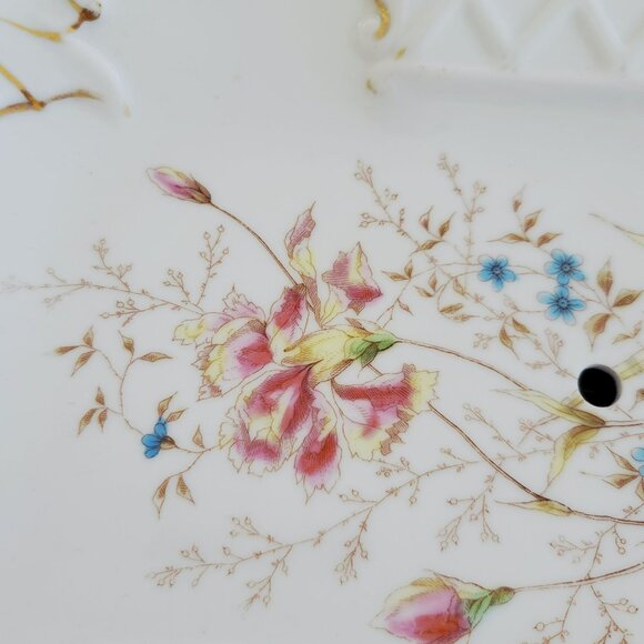 Unique Mismatched 2-Tiered Dessert Stand, Floral & Iridescent Orange Glass - Picture 16 of 16